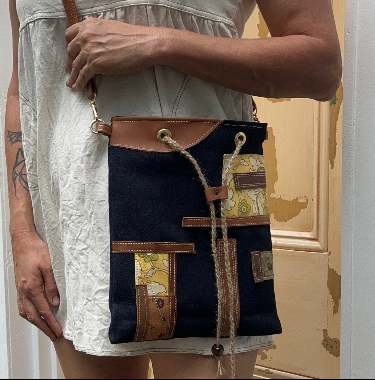 Somerset tote bag with adjustable strap - Denim Leather  - Large