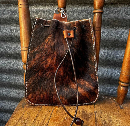 Drawer string pouch cowhide and leather