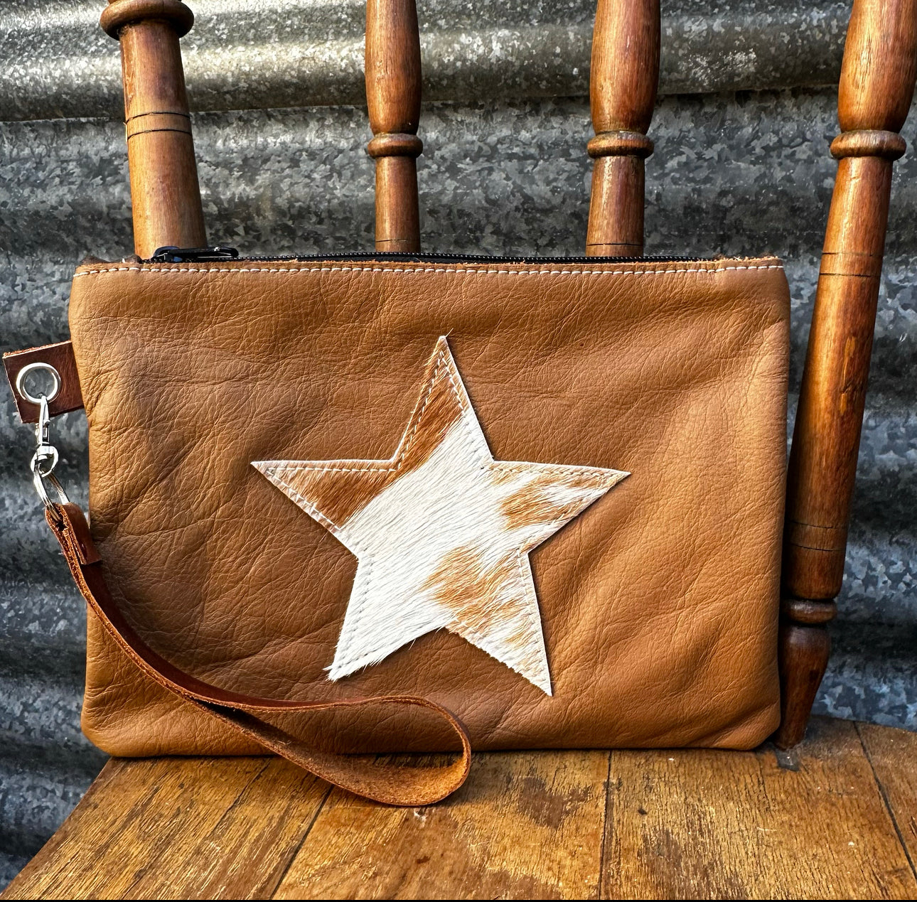 Leather & Cowhide Star Clutch Bag Medium