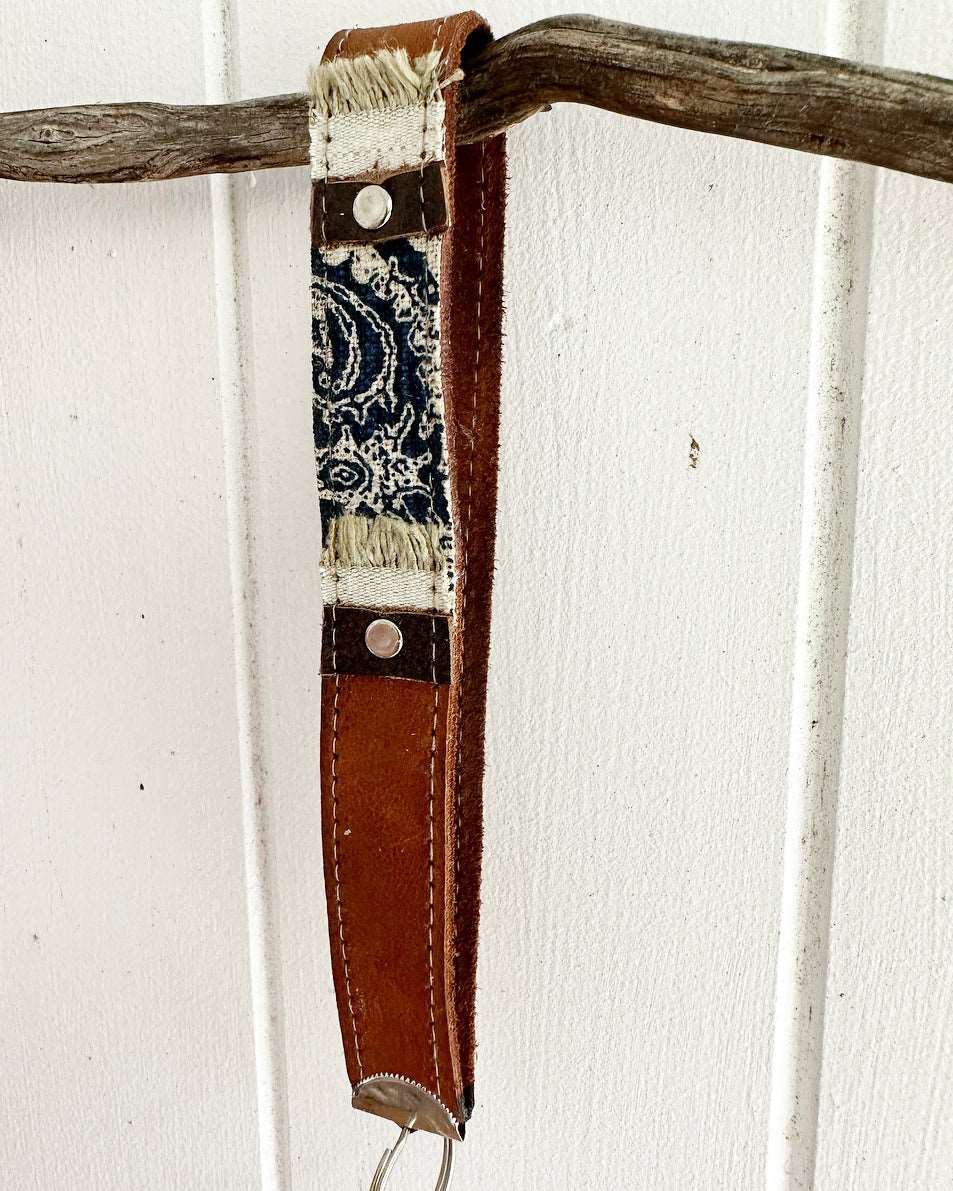 Recycled Leather & Fabrics Wristlet Strap / Key Fob