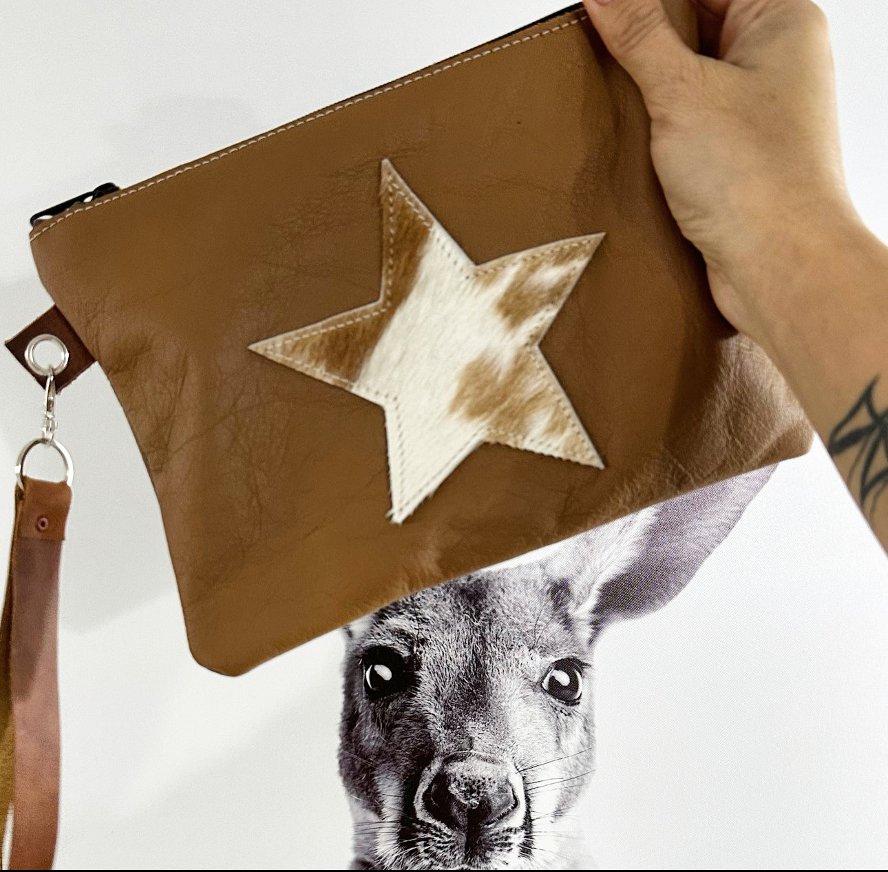 Leather & Cowhide Star Clutch Bag Medium